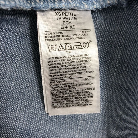 GAP Denim-like Tie Waist Embroidered Dress Size XS Petite - Picture 6 of 8